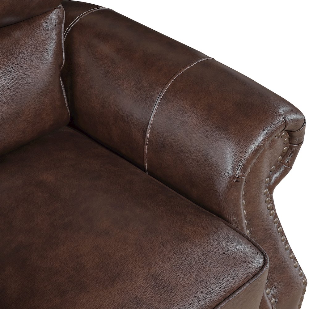 Remington Leather Push Back Reclining Chair in Brown. Picture 8