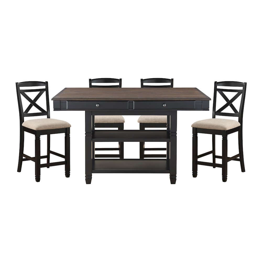 Baywater Asian Hardwood 5pcs Cntr Height Dining Set in Natural and Black. Picture 3