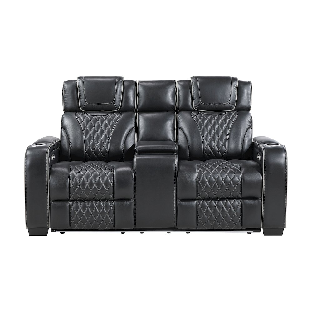 Apex Leather Pwr Double Reclining Love Seat with Center Console in Black. Picture 4