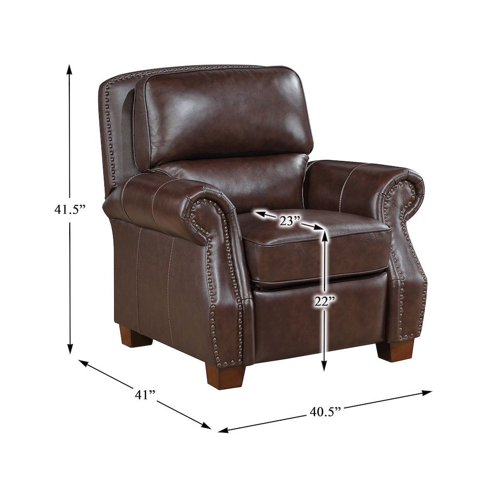 Remington Leather Push Back Reclining Chair in Brown. Picture 5