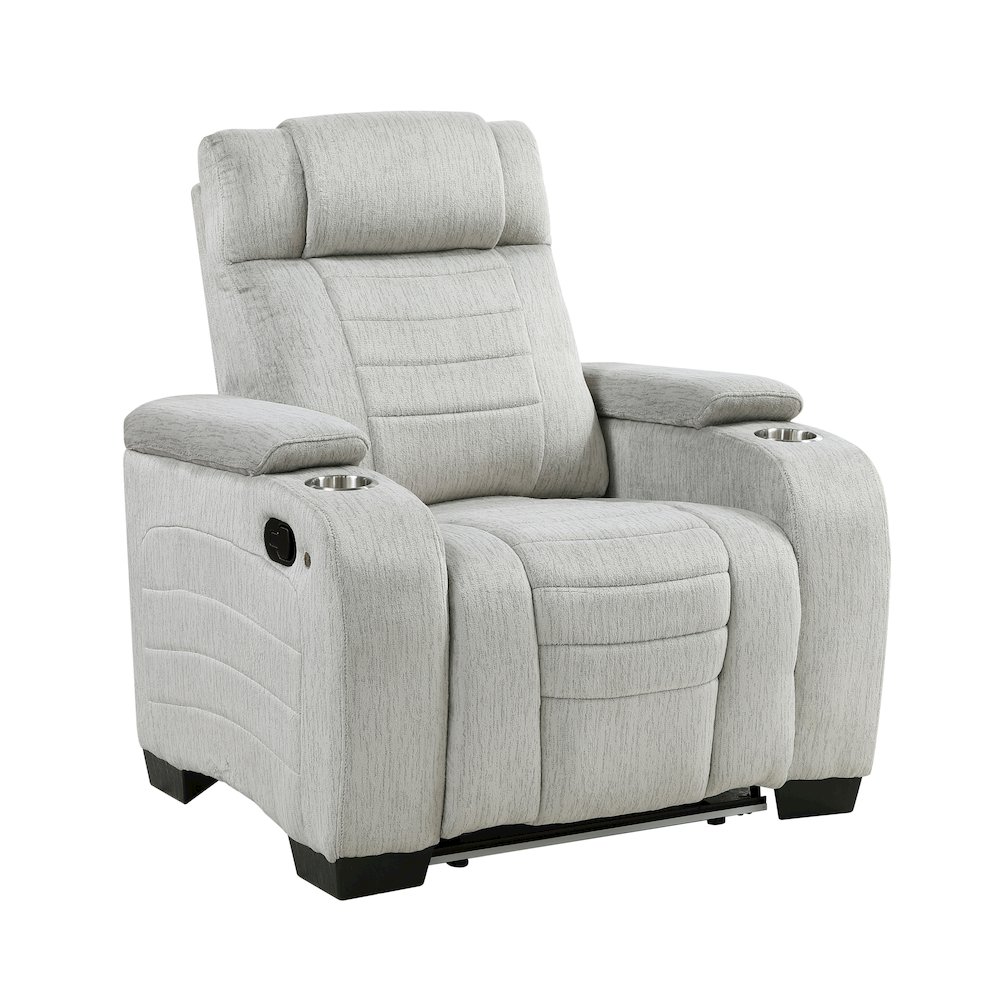 Ronan Microfiber Reclining Chair with Storage Arm and LED in Light Gray. Picture 1
