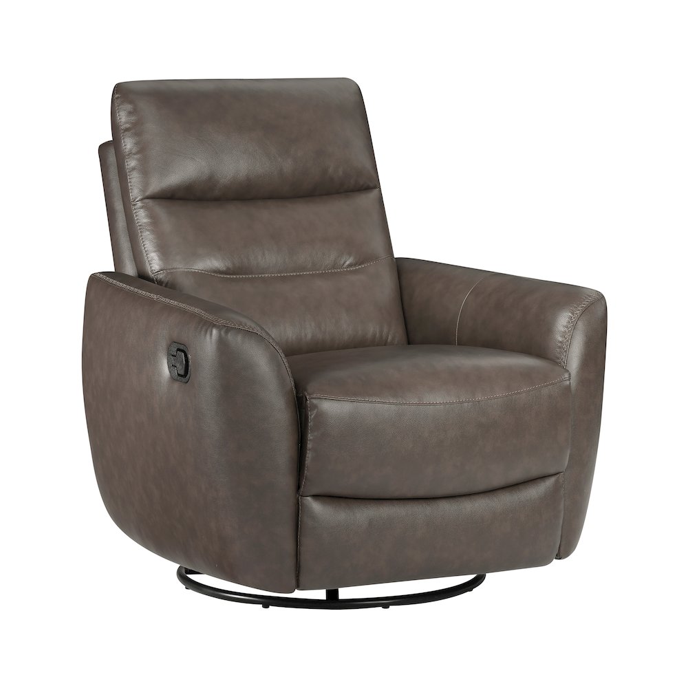 Cassian Leather Swivel Glider Reclining Chair in Dark Brown. Picture 1