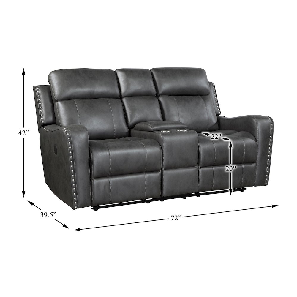 Kellen Microfiber Power Double Reclining Love Seat in Smoky Gray. Picture 5
