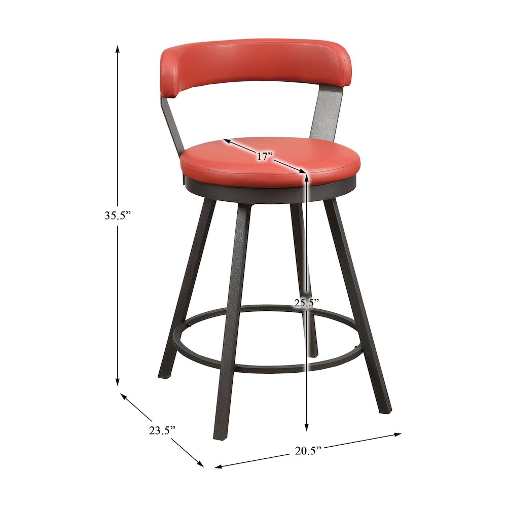 Appert Metal Swivel Counter Height Chair, Red, set of 2 in Red. Picture 4