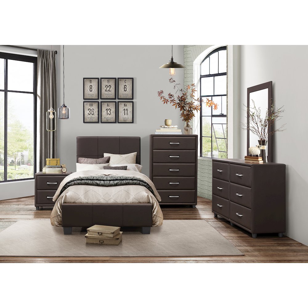 Lorenzi Faux Leather Twin Bed in Dark Brown. Picture 2
