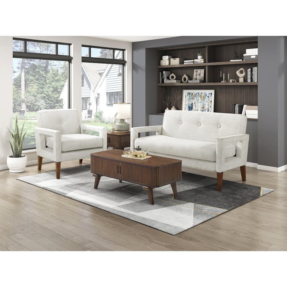 Belfort Chenille Love Seat in Beige. Picture 2