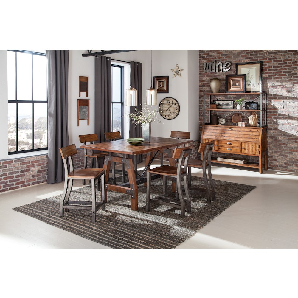 Holverson Wood Veneer Counter Height Table in Rustic Brown & Gunmetal. Picture 2