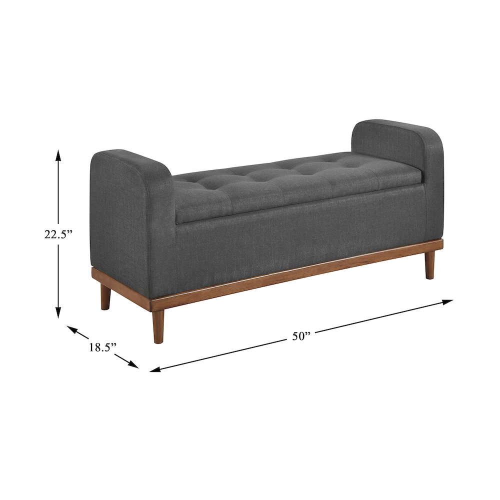 Brigitte Textured Lift Top Storage Bench in Dark Gray. Picture 5