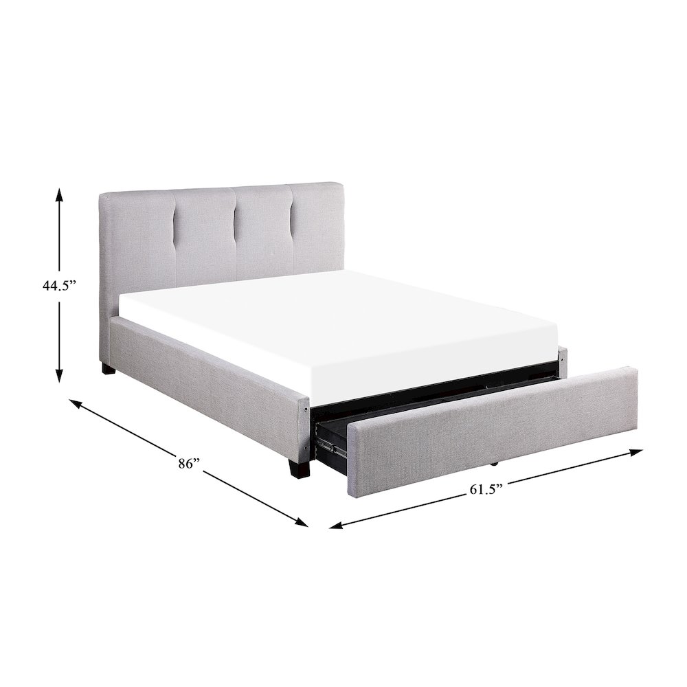 Aitana Textured Full Platform Bed with Storage Drawer in Gray. Picture 4