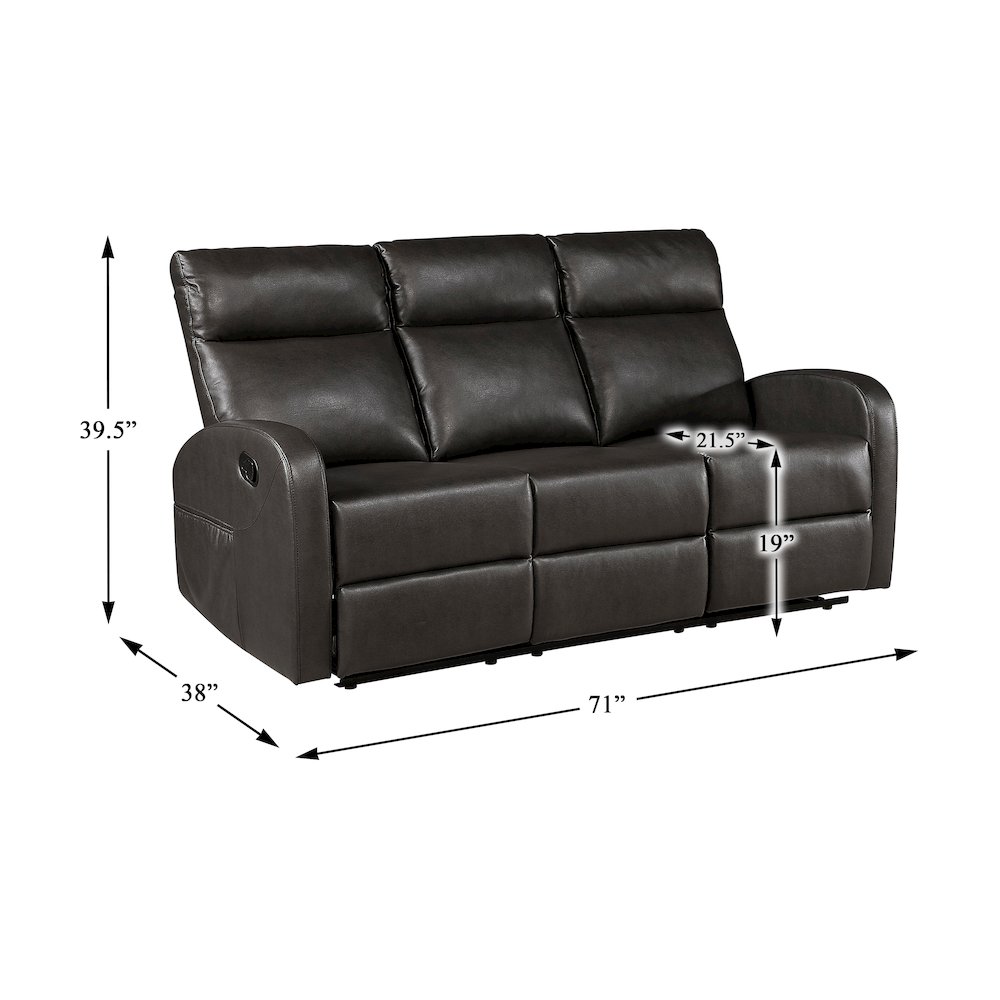 Allen Faux Leather Double Reclining Sofa in Espresso. Picture 5