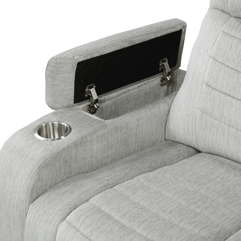 Ronan Microfiber Reclining Chair with Storage Arm and LED in Light Gray. Picture 8