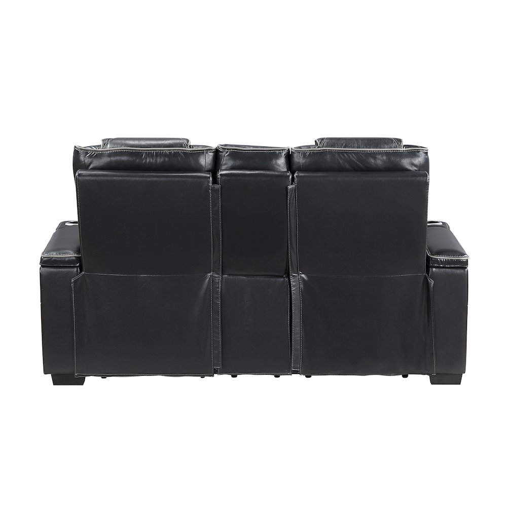 Apex Leather Pwr Double Reclining Love Seat with Center Console in Black. Picture 3