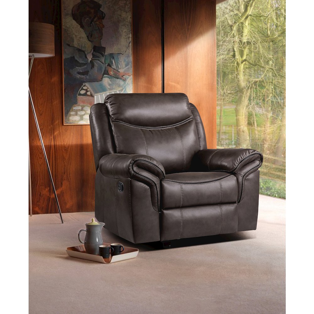 Aram Faux Leather Glider Reclining Chair In Dark Brown. Picture 2