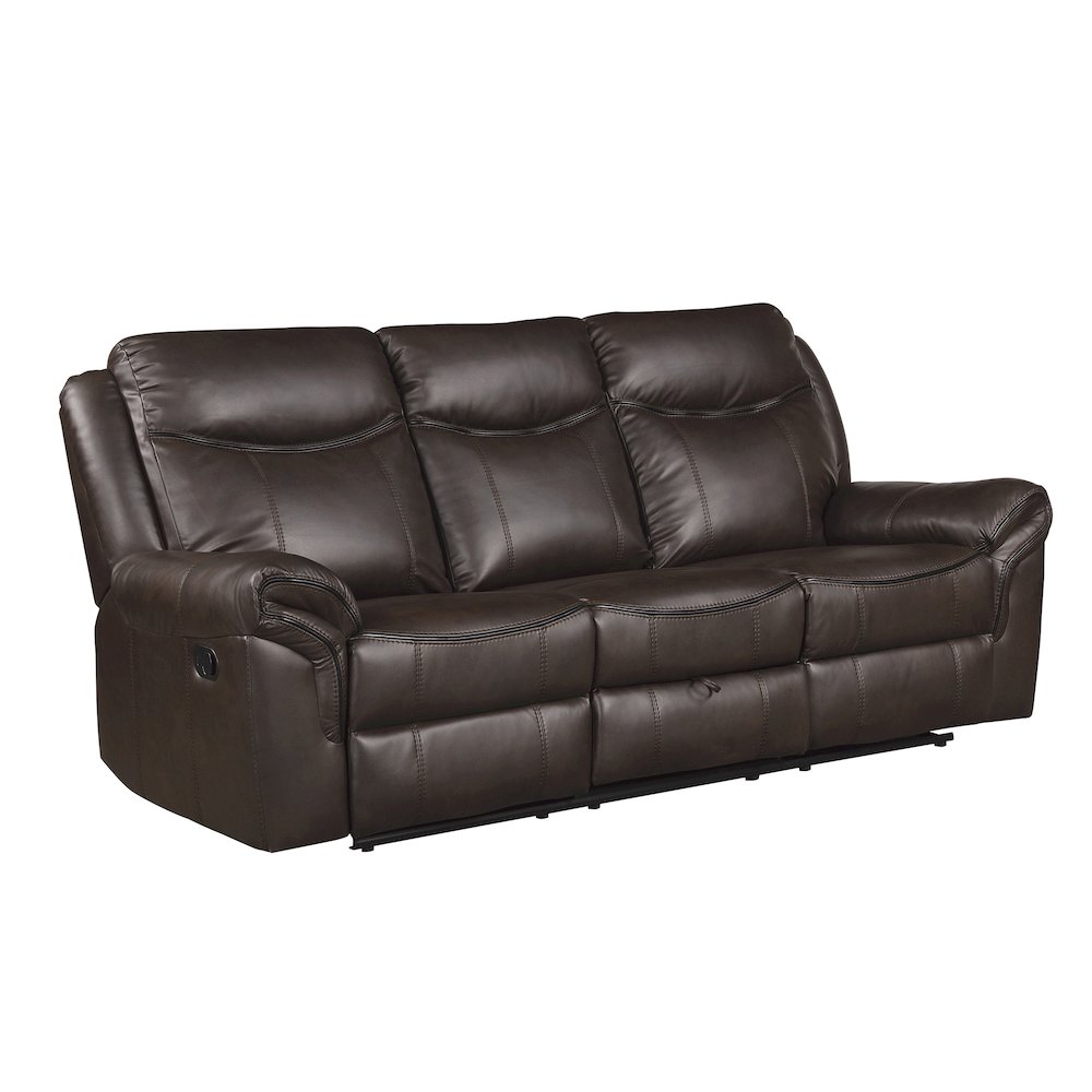 Aram Faux Leather Double Reclining Sofa In Dark Brown. Picture 1