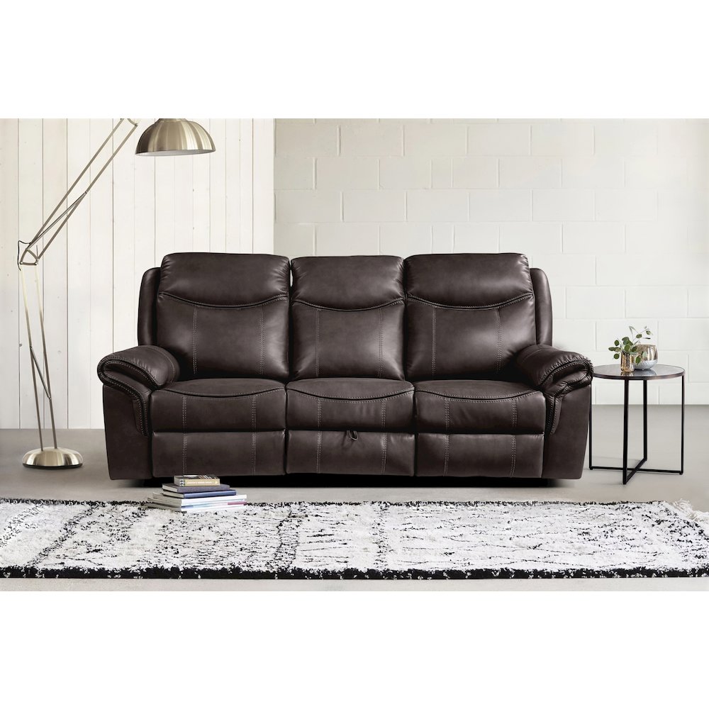 Aram Faux Leather Double Reclining Sofa In Dark Brown. Picture 2