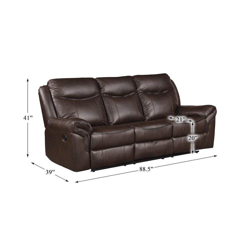 Aram Faux Leather Double Reclining Sofa In Dark Brown. Picture 5
