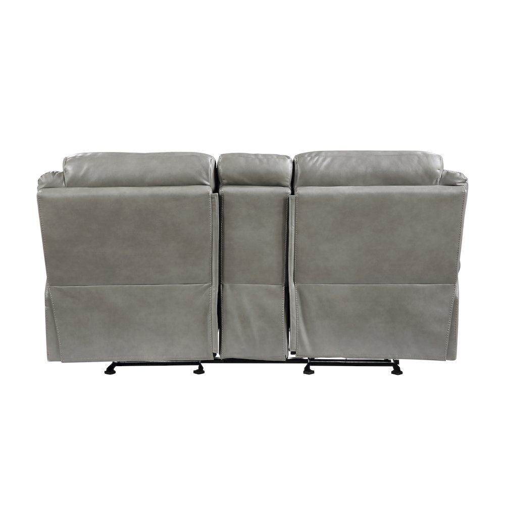 Aram Faux Leather Double Glider Reclining Love Seat With Center Console In Gray. Picture 3