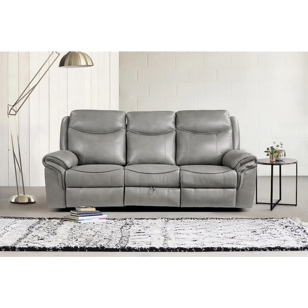 Aram Faux Leather Double Reclining Sofa In Gray. Picture 2