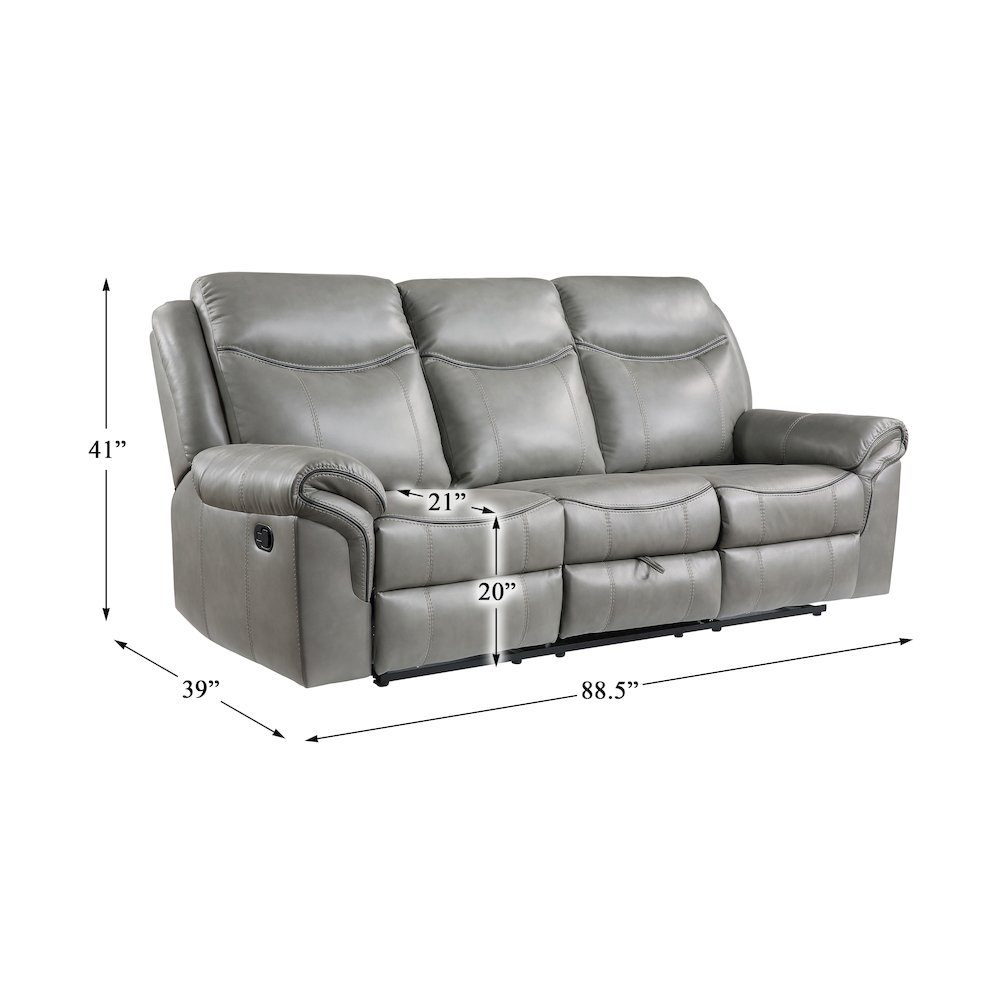 Aram Faux Leather Double Reclining Sofa In Gray. Picture 4