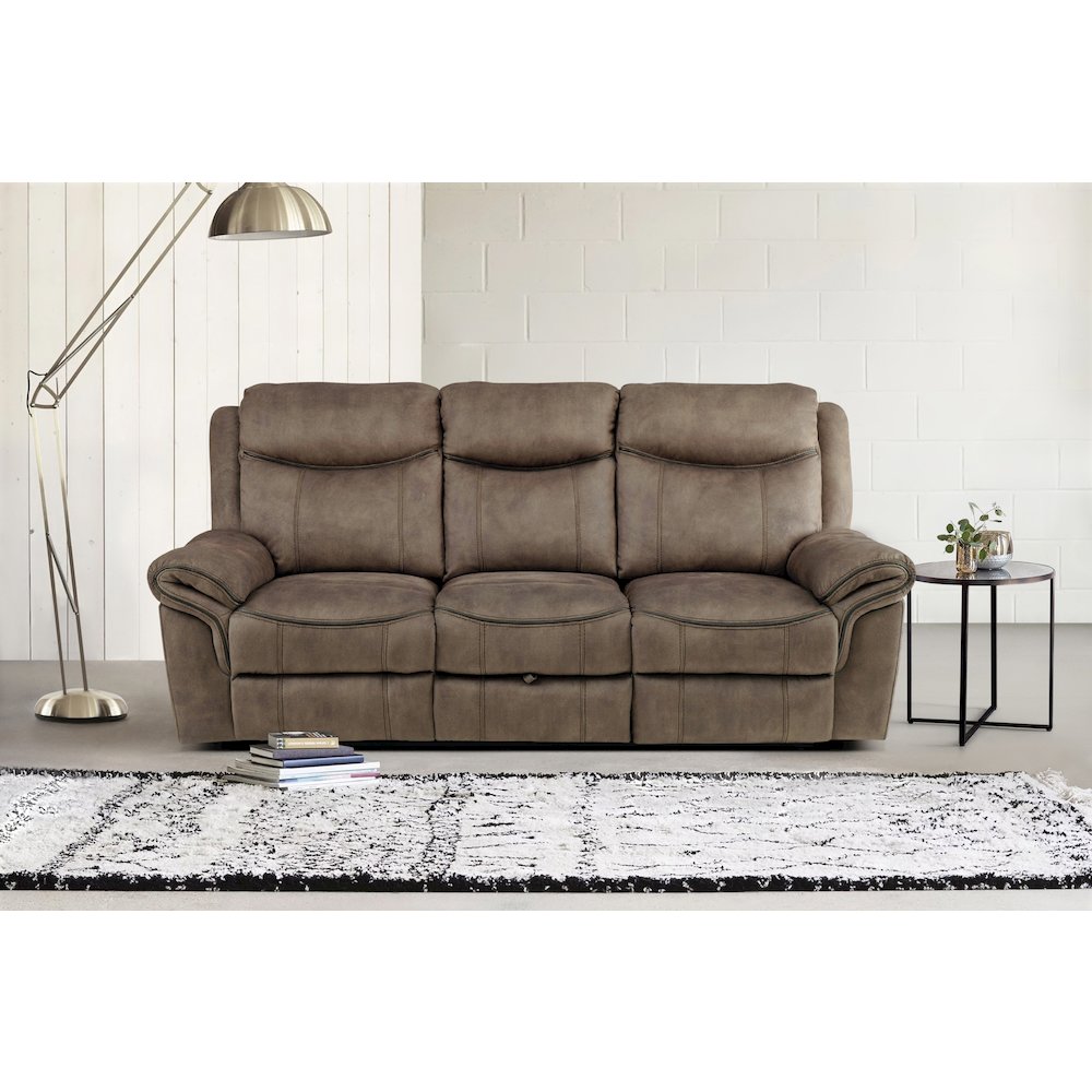 Aram Microfiber Double Reclining Sofa In Brown. Picture 1