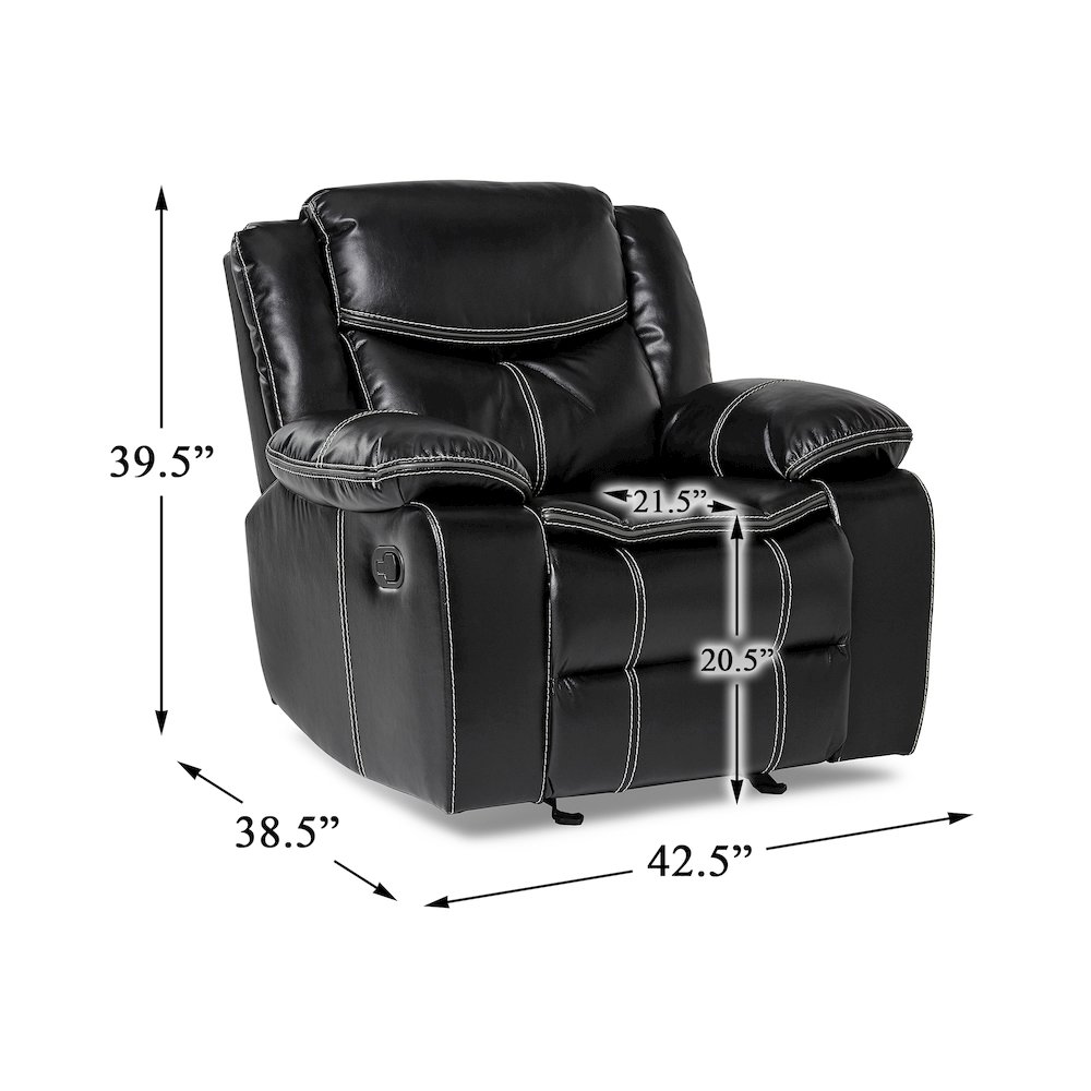 Bastrop Faux Leather Glider Reclining Chair In Black Leather. Picture 4
