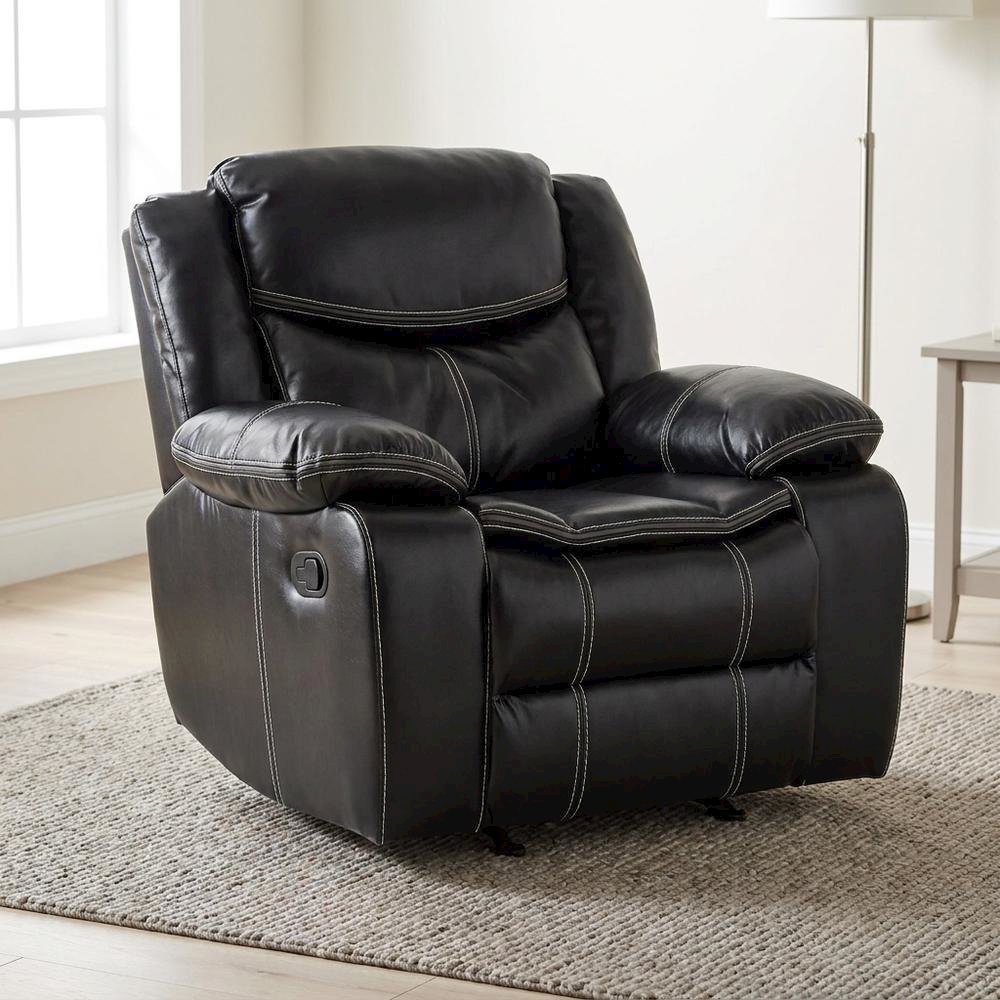 Faux Leather Glider Recliner Chair with Rocking Motion for Nursery, Black. Picture 2