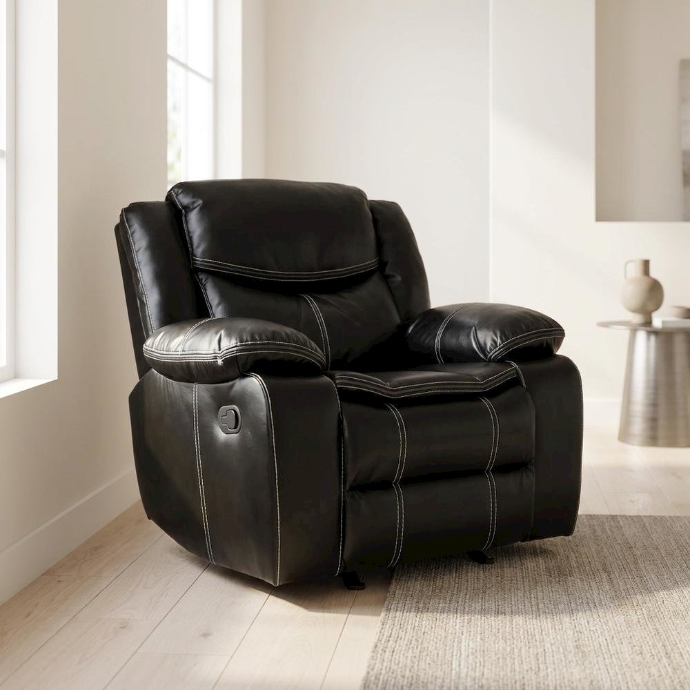 Faux Leather Glider Recliner Chair with Rocking Motion for Nursery, Black. Picture 4