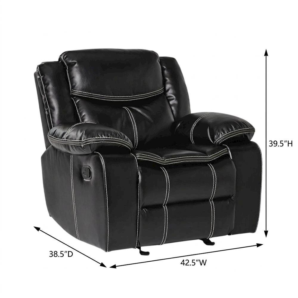 Faux Leather Glider Recliner Chair with Rocking Motion for Nursery, Black. Picture 5