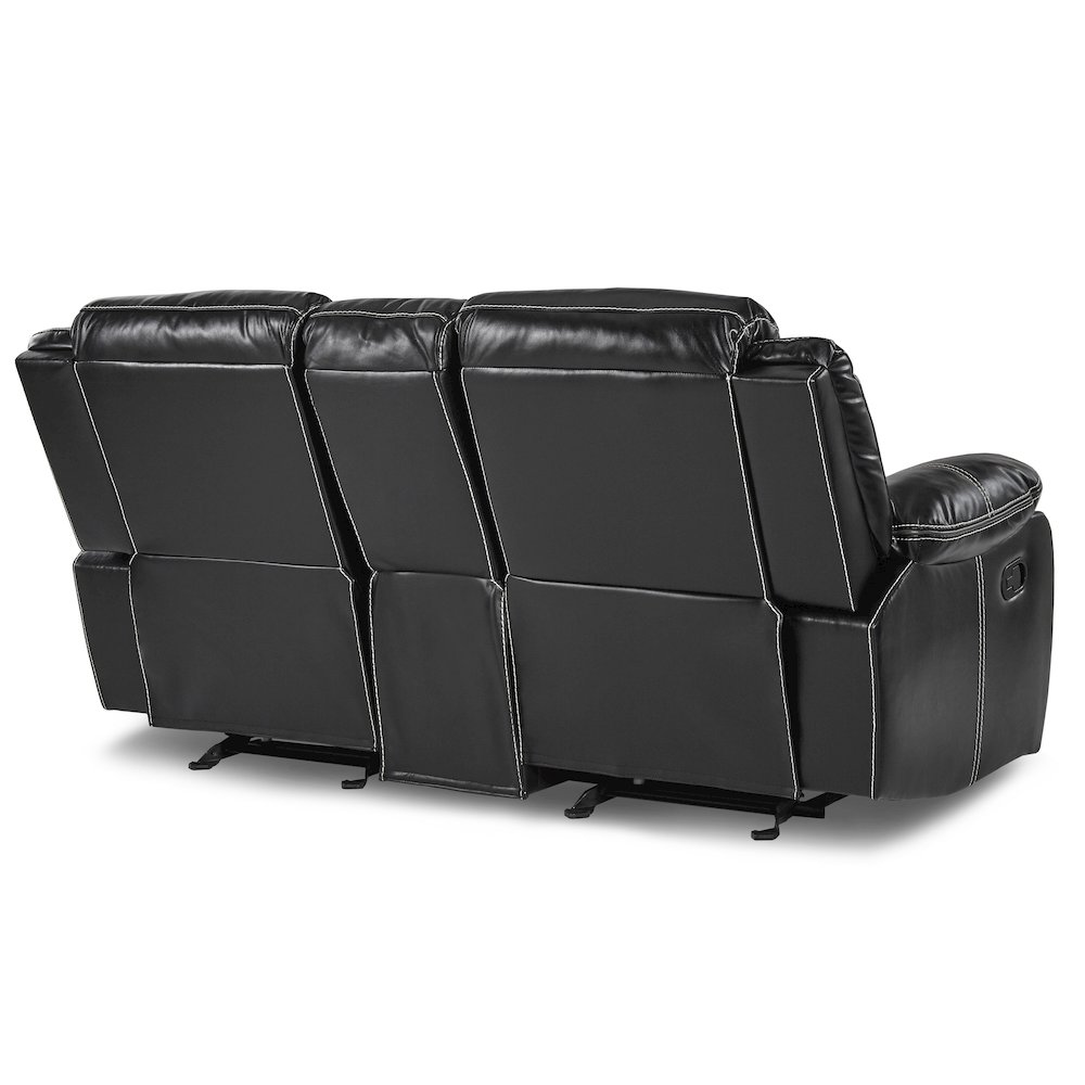 Bastrop Faux Leather Double Glider Reclining Loveseat In Black Leather. Picture 3