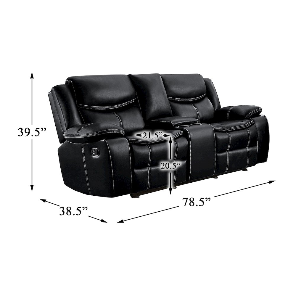 Bastrop Faux Leather Double Glider Reclining Loveseat In Black Leather. Picture 4