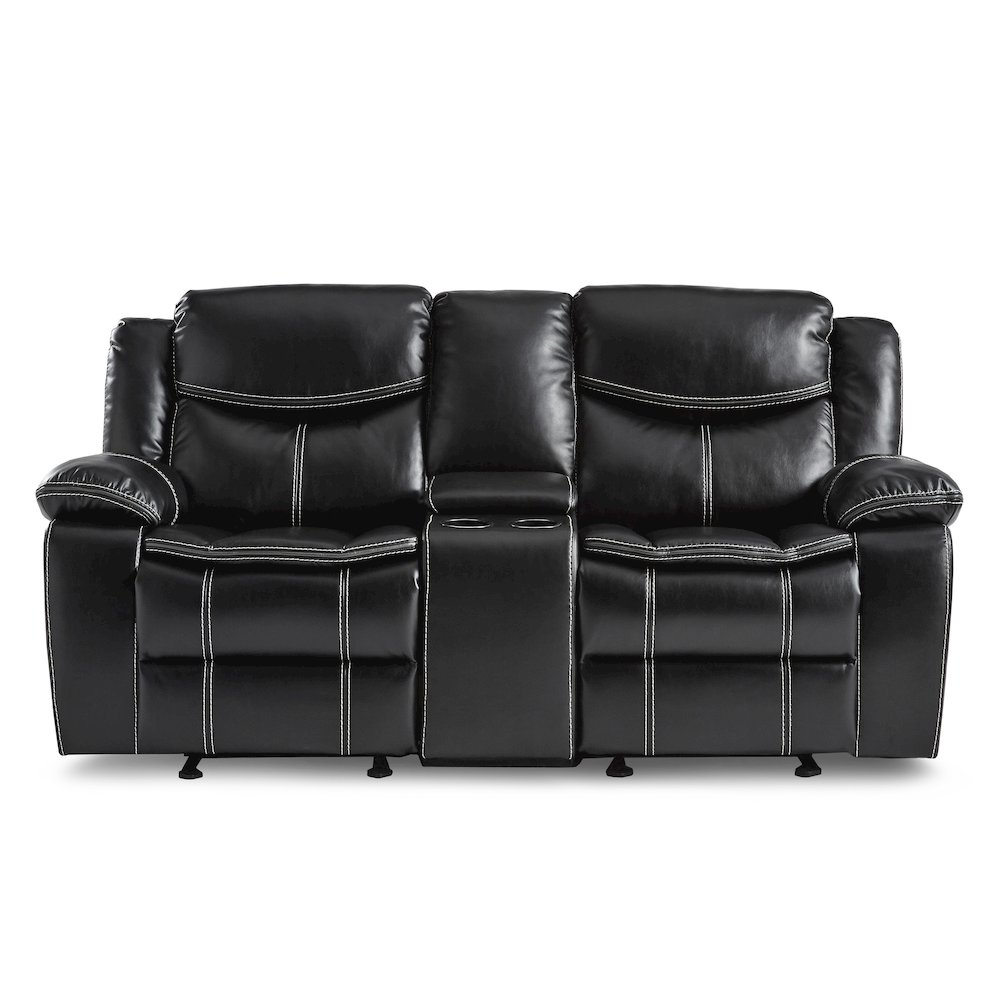 Bastrop Faux Leather Double Glider Reclining Loveseat In Black Leather. Picture 5