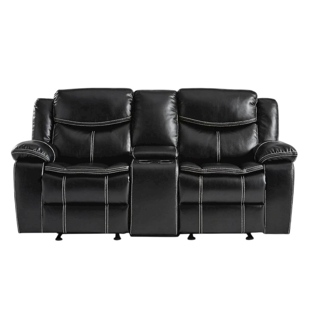 Faux Leather Double Glider Reclining Loveseat, Recliner Couch, Black. Picture 1