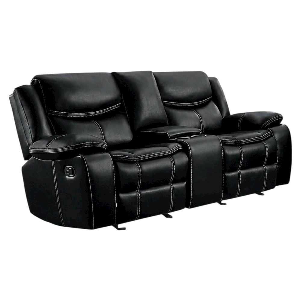 Faux Leather Double Glider Reclining Loveseat, Recliner Couch, Black. Picture 3