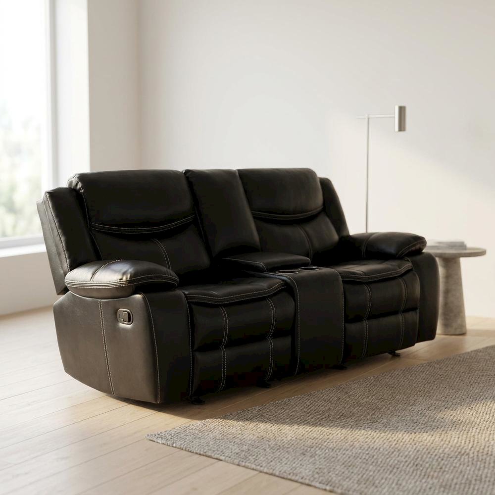 Faux Leather Double Glider Reclining Loveseat, Recliner Couch, Black. Picture 4