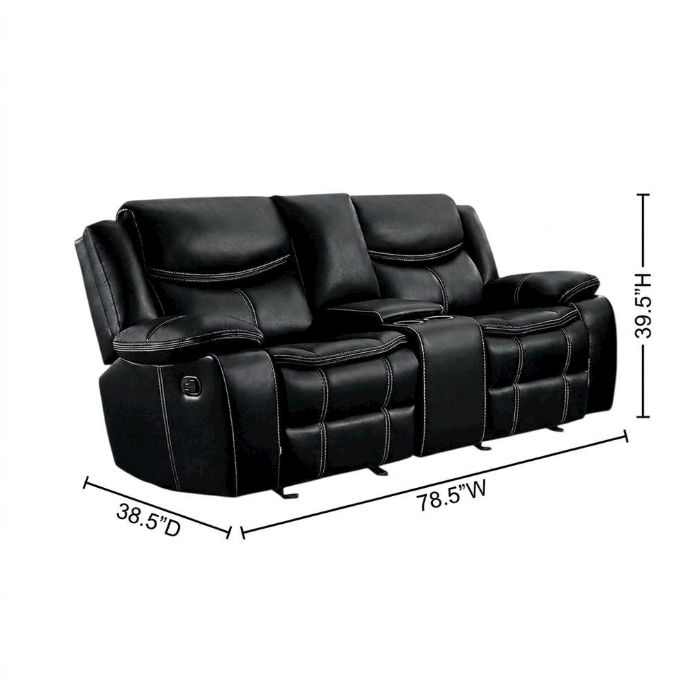 Faux Leather Double Glider Reclining Loveseat, Recliner Couch, Black. Picture 5