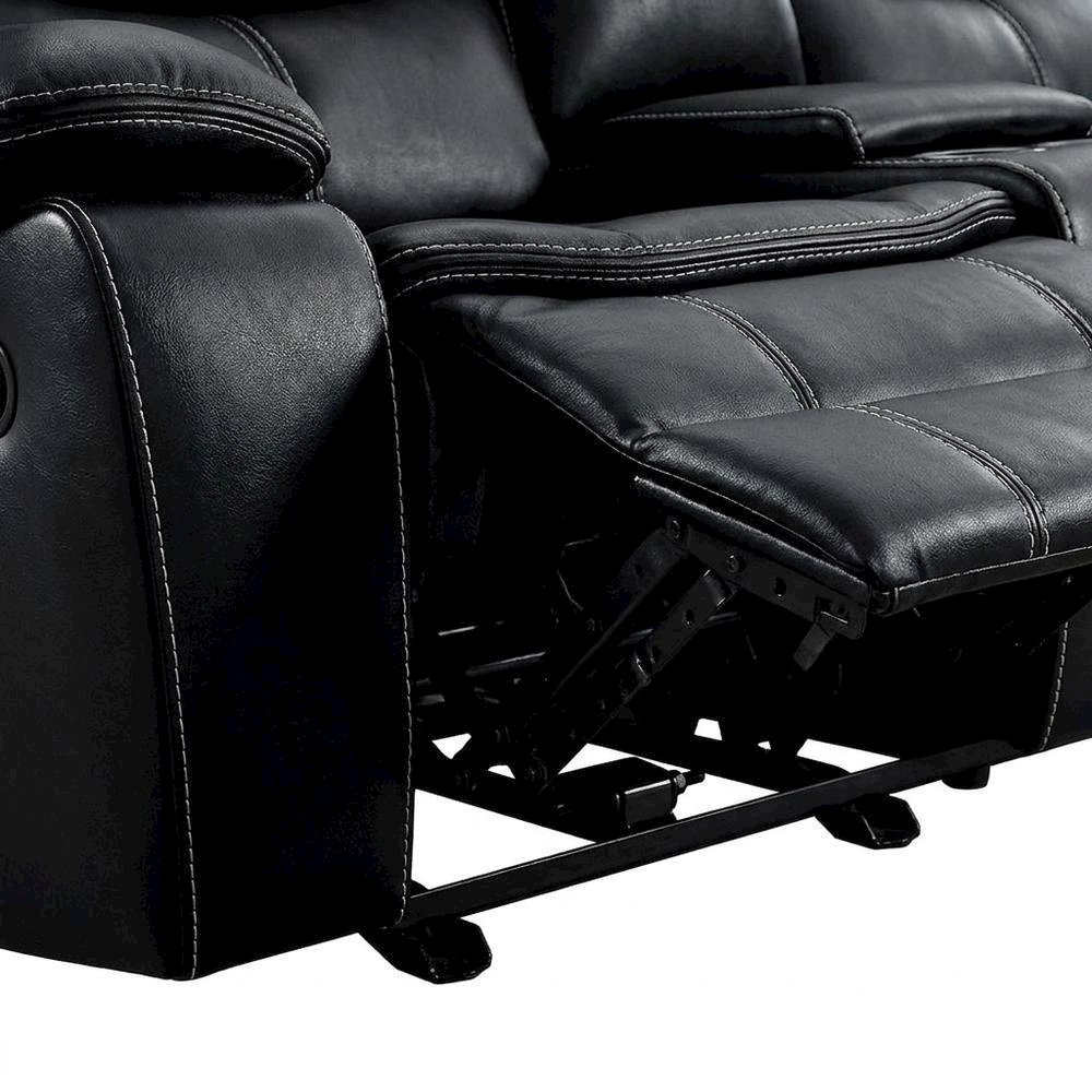 Faux Leather Double Glider Reclining Loveseat, Recliner Couch, Black. Picture 7