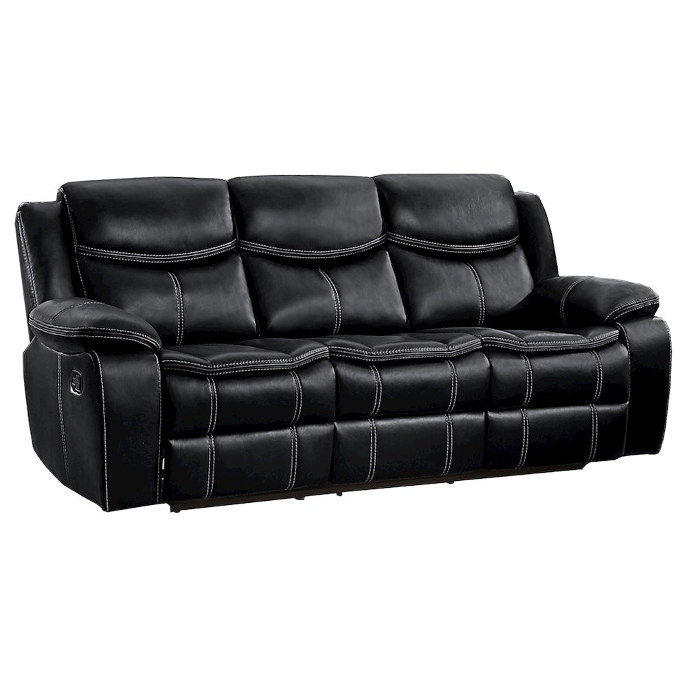 Bastrop Faux Leather Double Glider Reclining Sofa In Black Leather. Picture 1