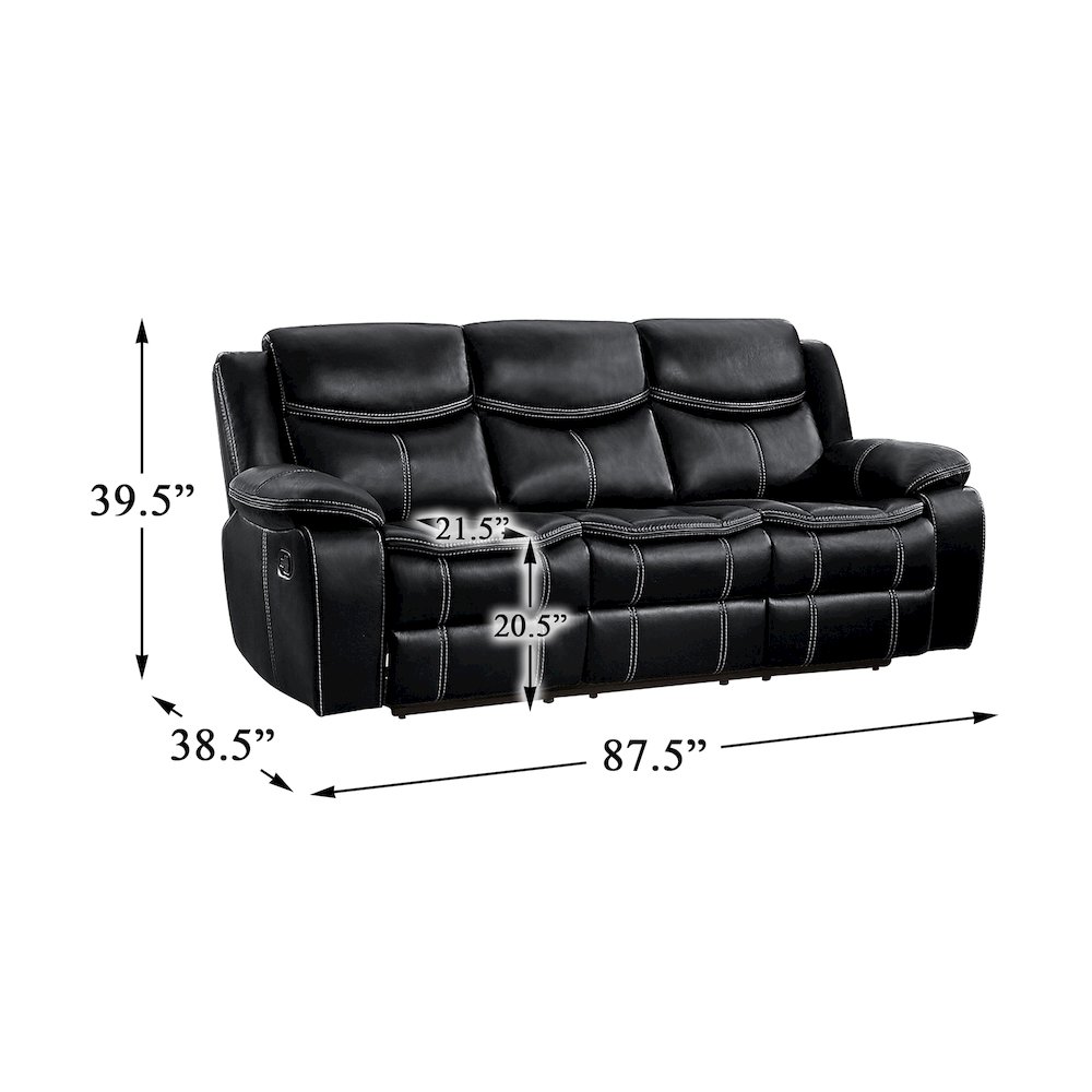Bastrop Faux Leather Double Glider Reclining Sofa In Black Leather. Picture 4
