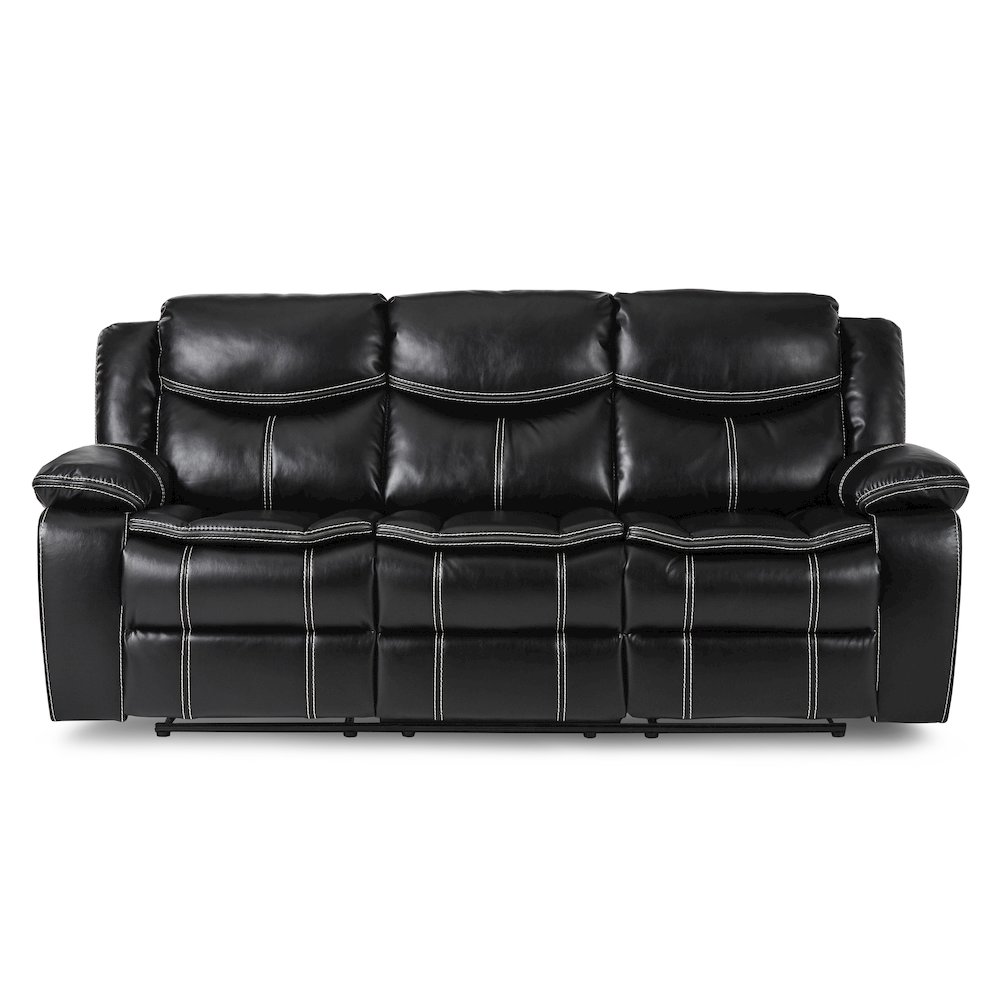 Bastrop Faux Leather Double Glider Reclining Sofa In Black Leather. Picture 5