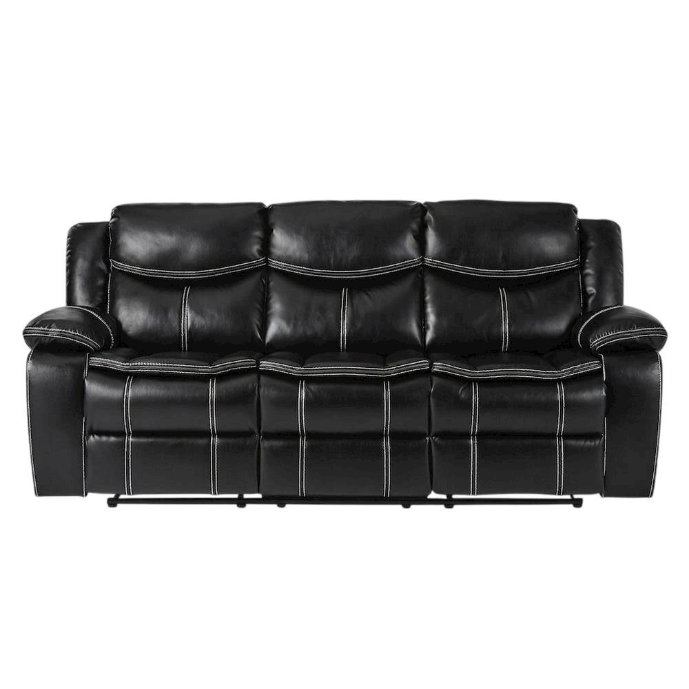 Faux Leather Double Glider Reclining Sofa and Recliner Couch, Black. Picture 1
