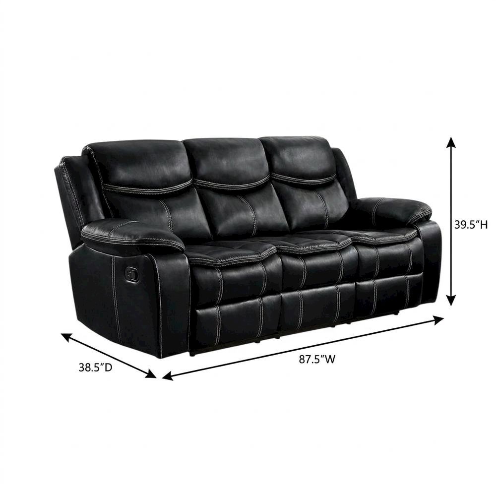 Faux Leather Double Glider Reclining Sofa and Recliner Couch, Black. Picture 5