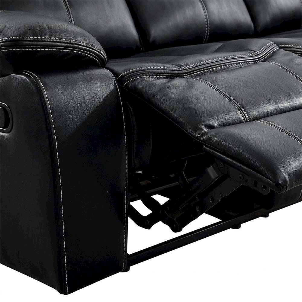 Faux Leather Double Glider Reclining Sofa and Recliner Couch, Black. Picture 7
