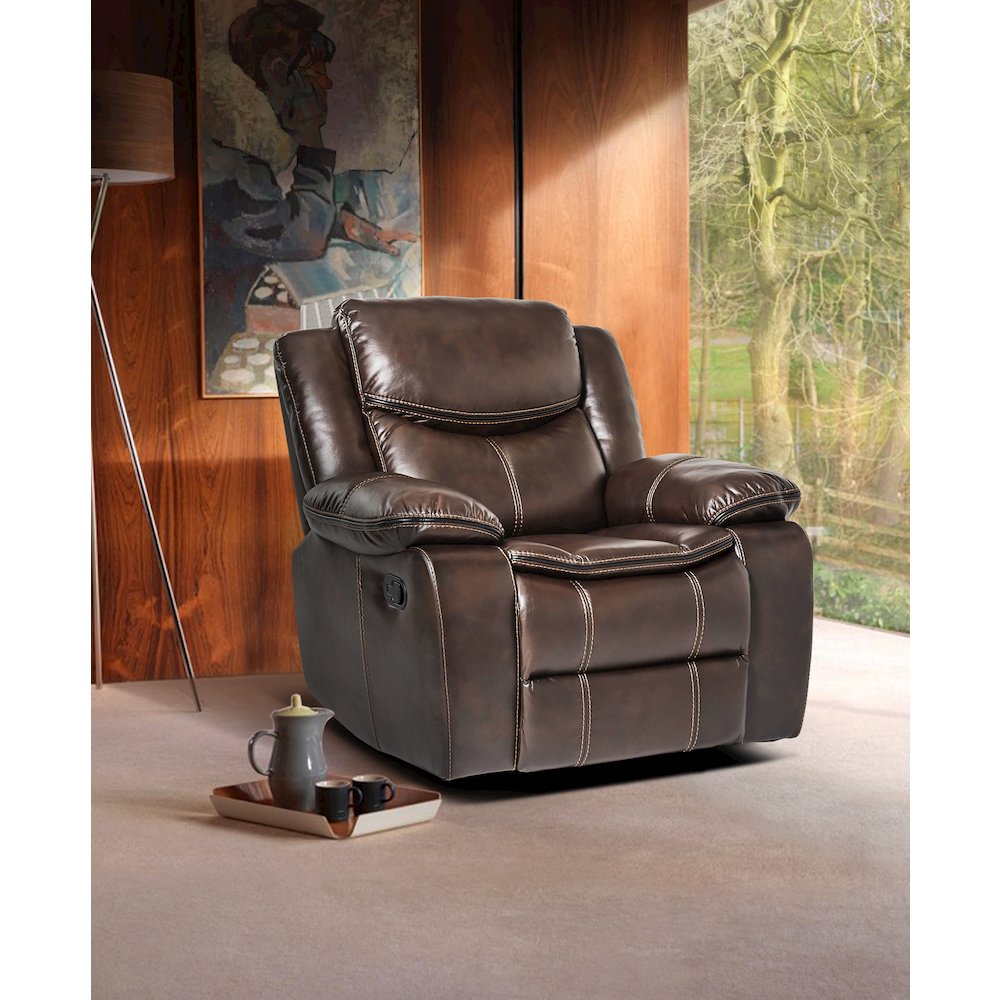 Bastrop Faux Leather Glider Reclining Chair In Black Leather. Picture 2