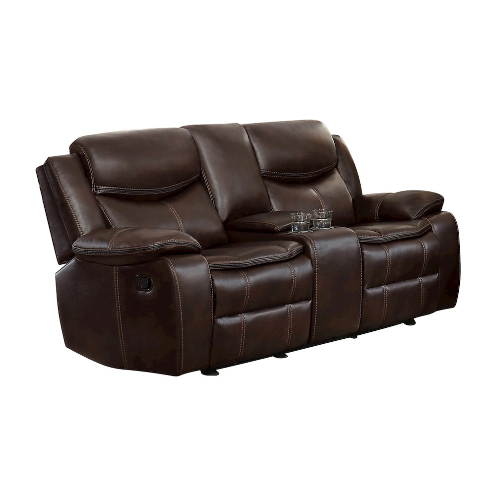 Bastrop Faux Leather Double Glider Reclining Loveseat In Black Leather. Picture 1