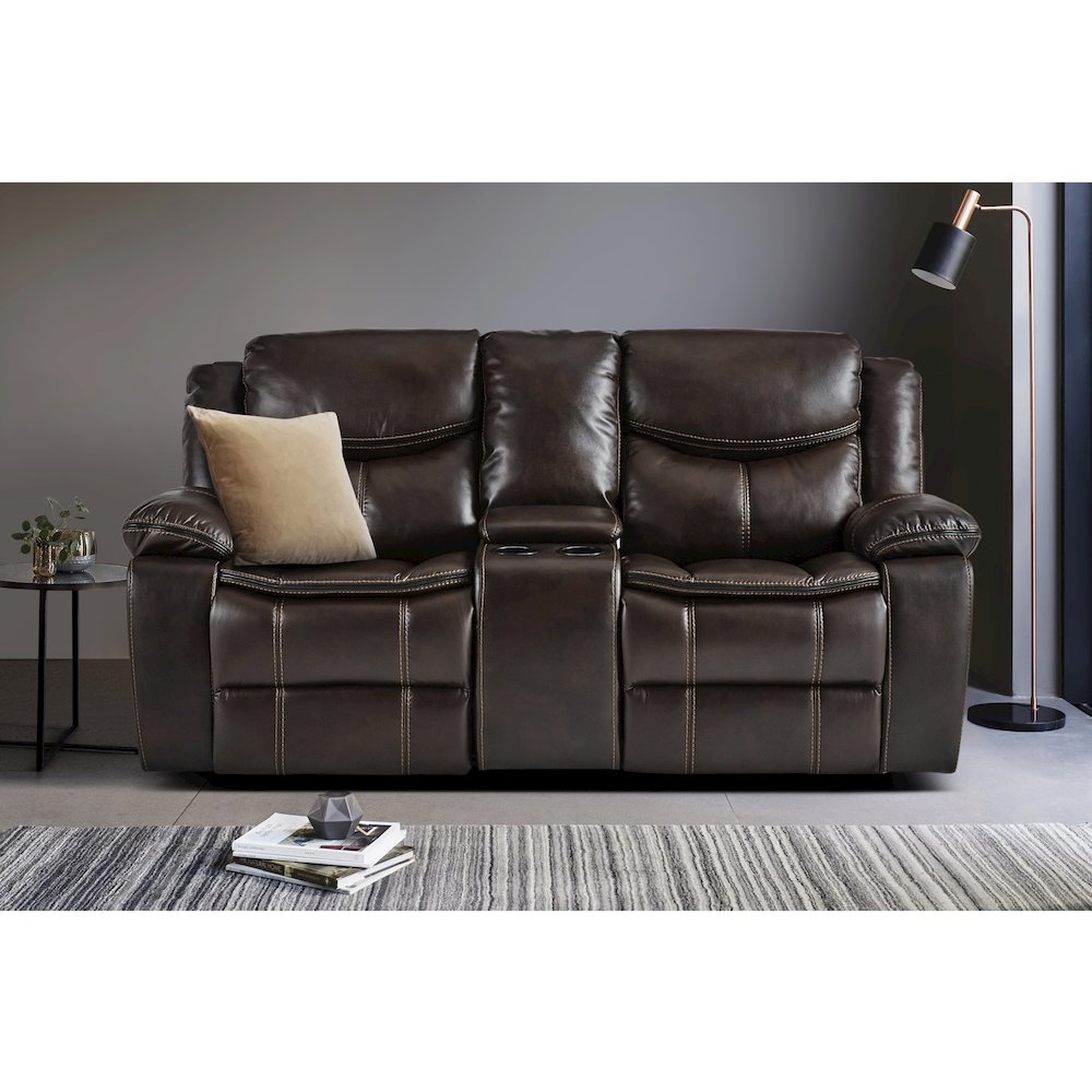 Bastrop Faux Leather Double Glider Reclining Loveseat In Black Leather. Picture 2