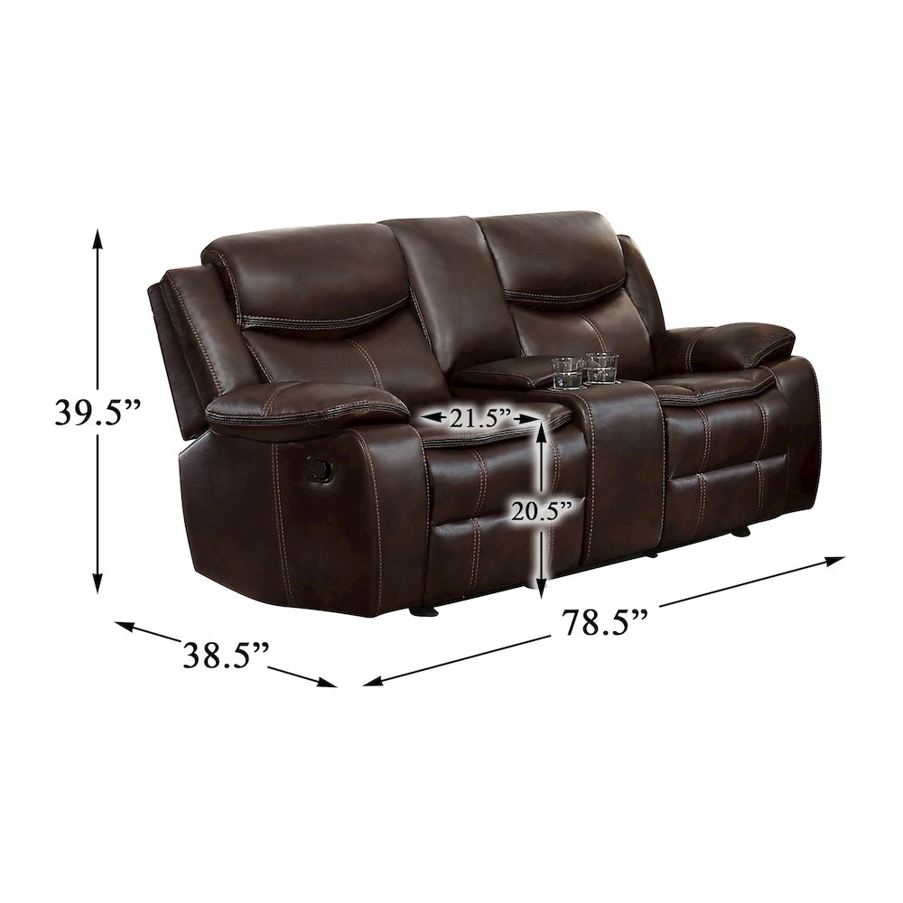 Bastrop Faux Leather Double Glider Reclining Loveseat In Black Leather. Picture 4