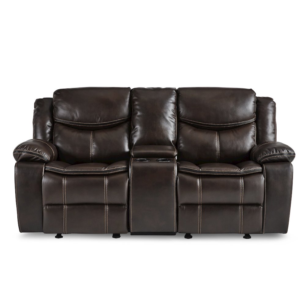 Bastrop Faux Leather Double Glider Reclining Loveseat In Black Leather. Picture 5