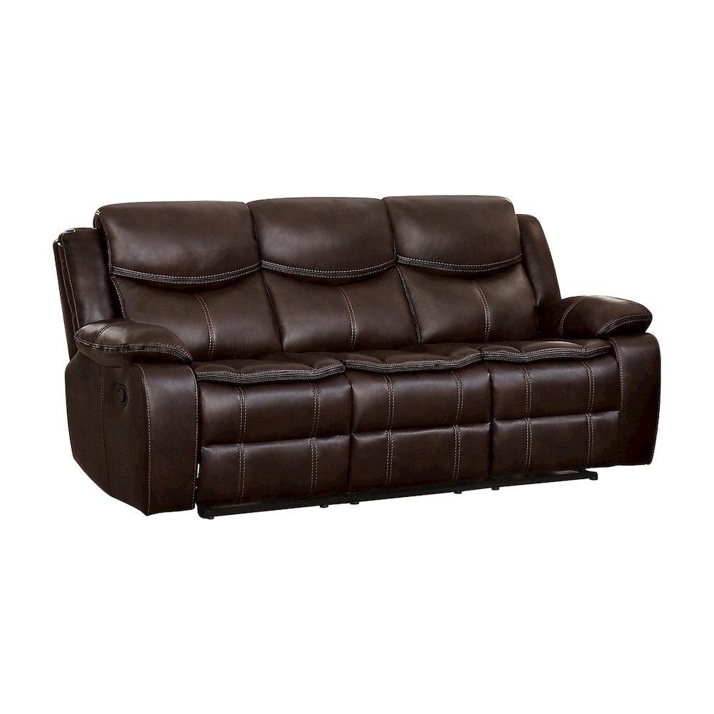 Bastrop Faux Leather Double Glider Reclining Sofa In Black Leather. Picture 1