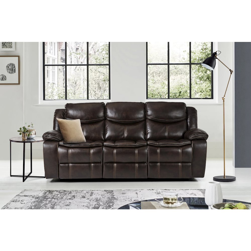 Bastrop Faux Leather Double Glider Reclining Sofa In Black Leather. Picture 2