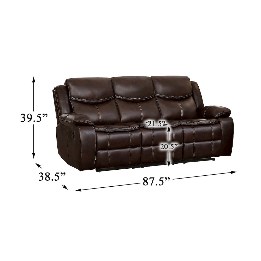 Bastrop Faux Leather Double Glider Reclining Sofa In Black Leather. Picture 4